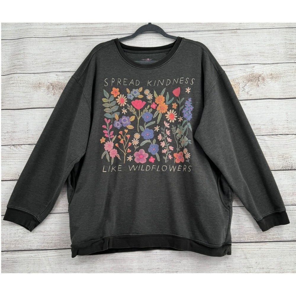 Natural Life Sweatshirt Women XXL Gray Spread Kindness Wildflowers Graphic